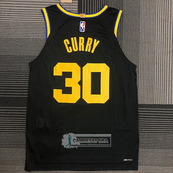 Camiseta Golden State Warriors Stephen Curry NO 30 Ciudad 2021-22 Autentico Negro